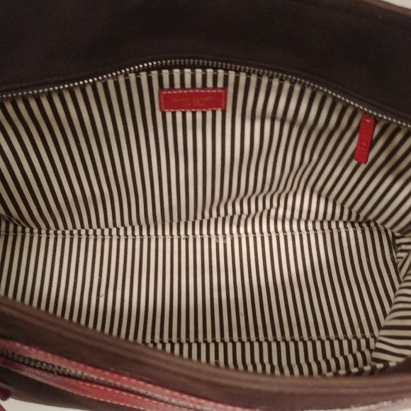 Kate Spade NY brown canvas tote red leather trim - Picture 7 of 8